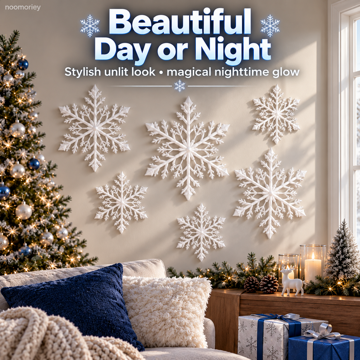 ❄️ LED Snowflake Wall Lights  – Blue & White Christmas Holiday Decor