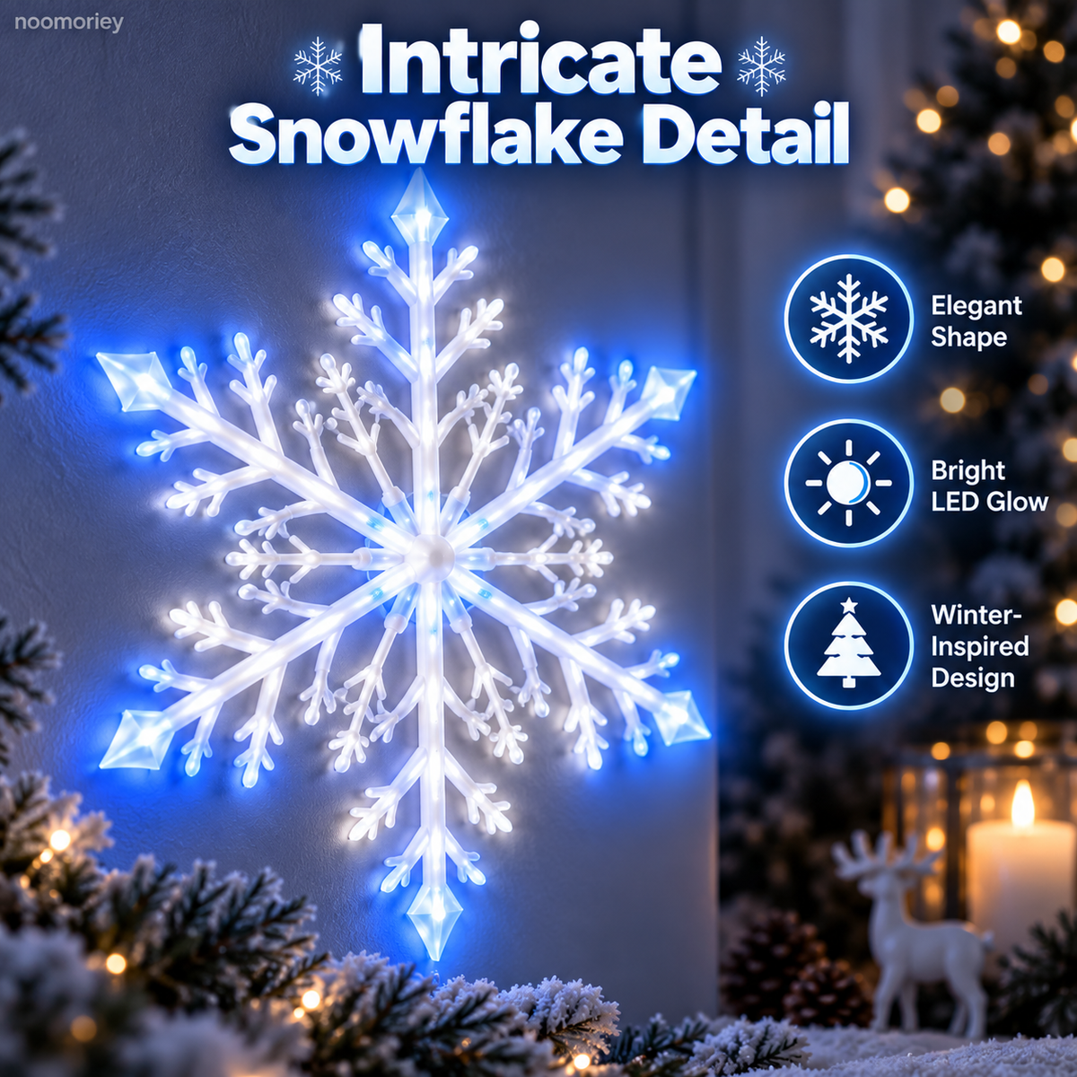 ❄️ LED Snowflake Wall Lights  – Blue & White Christmas Holiday Decor