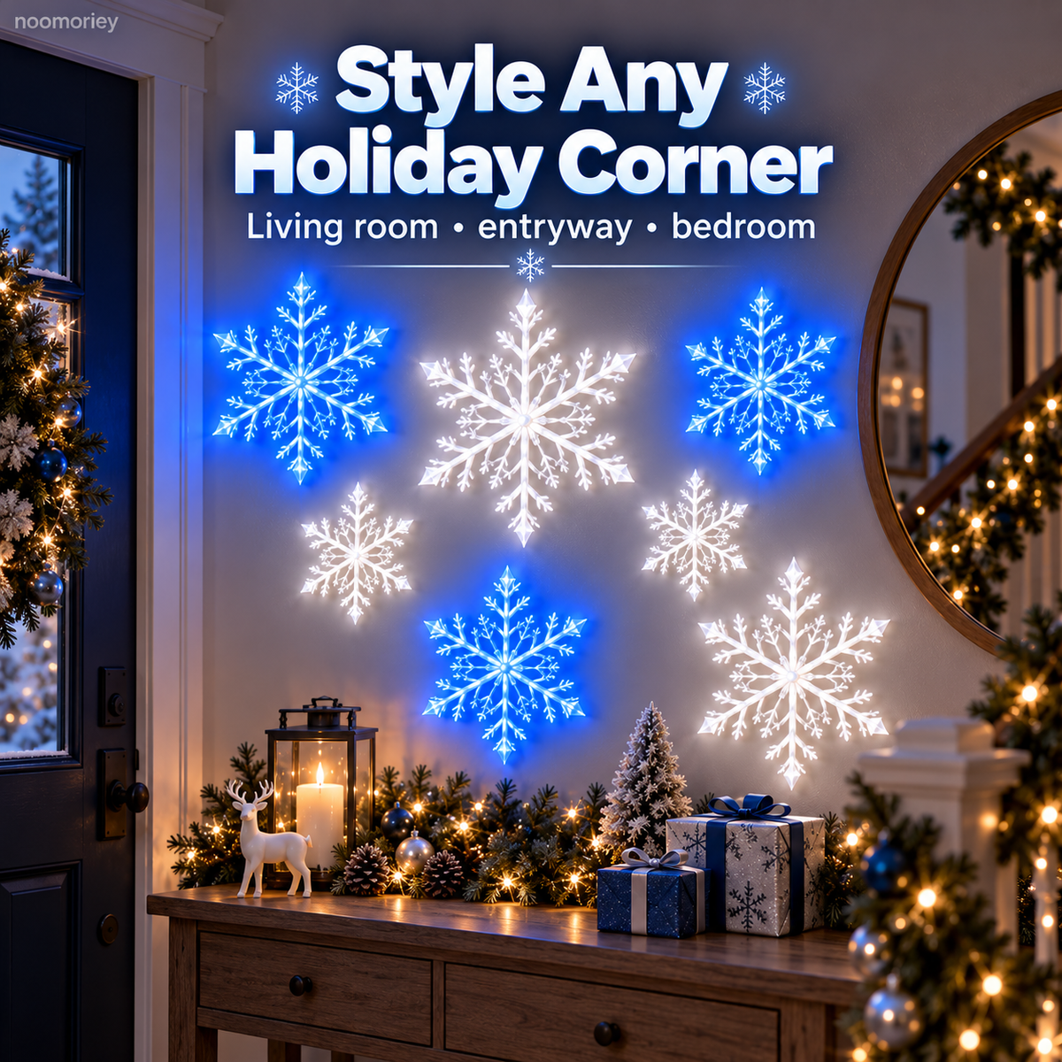 ❄️ LED Snowflake Wall Lights  – Blue & White Christmas Holiday Decor