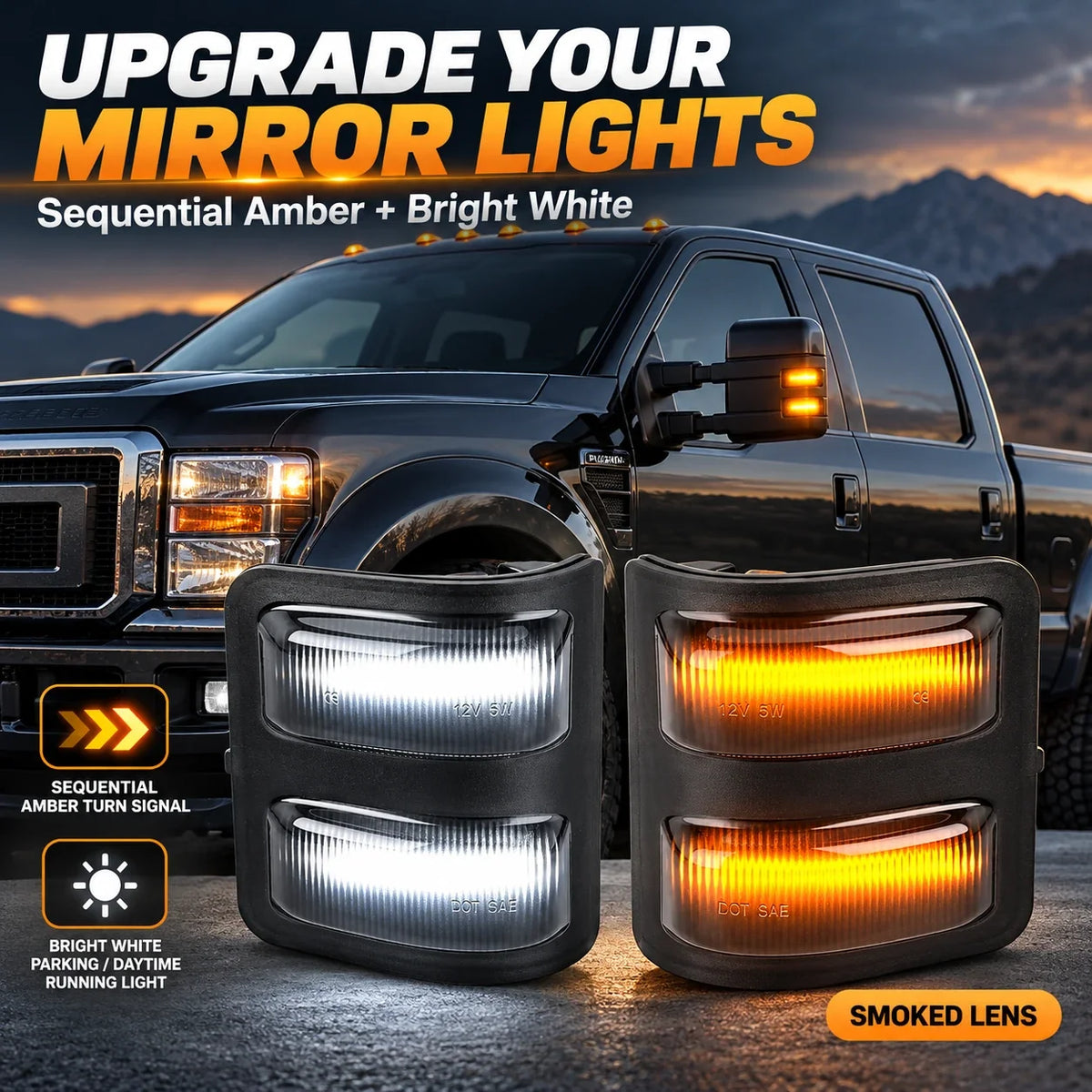Sequential LED mirror turn signal upgrade on a heavy duty pickup truck