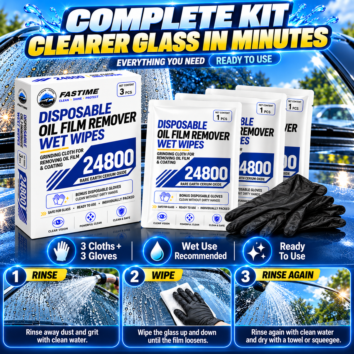 🚗 Windshield Oil Film Remover Wipes