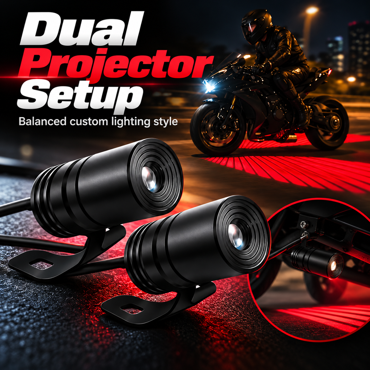 🏍️ Dual Motorcycle Laser Projector Lights – 3-Color Ground Projection Kit for a Bold Custom Look ✨