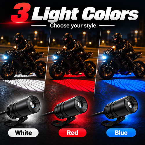 🏍️ Dual Motorcycle Laser Projector Lights – 3-Color Ground Projection Kit for a Bold Custom Look ✨