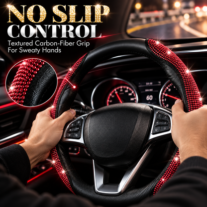 💎 Sparkly Crystal Carbon Fiber Steering Wheel Protection Set 🏎️