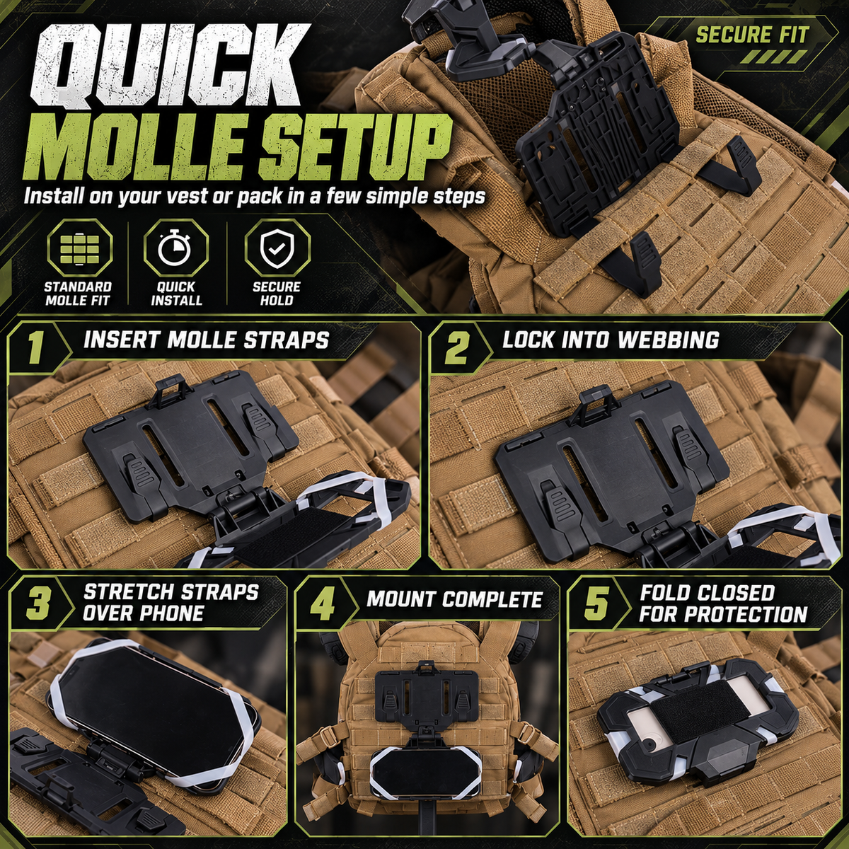 🛡️ Tactical MOLLE Foldable Navigation Board & Chest Phone Mount