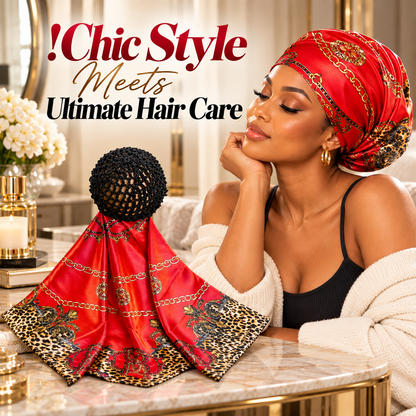 Chic 2-in-1 Red Chain Silk Headscarf & Hair Net Cap 👑