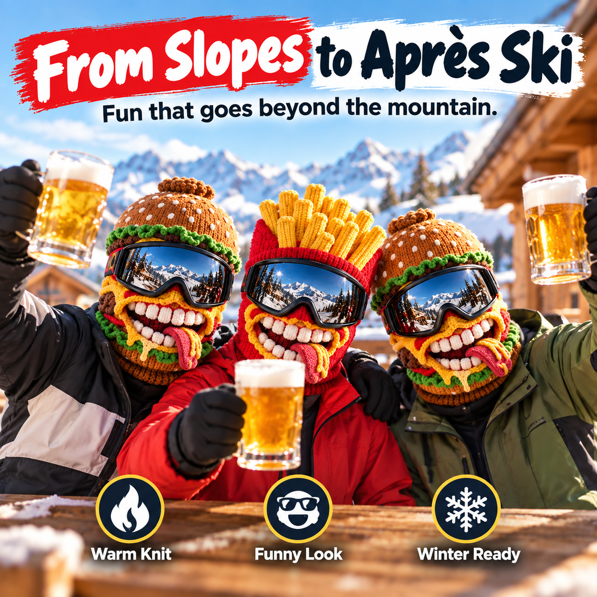 🍔 Funny Food Knit Balaclava – Warm Full-Face Ski Mask for Winter Adventures