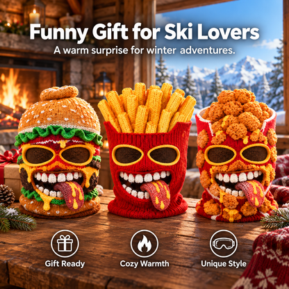 🍔 Funny Food Knit Balaclava – Warm Full-Face Ski Mask for Winter Adventures