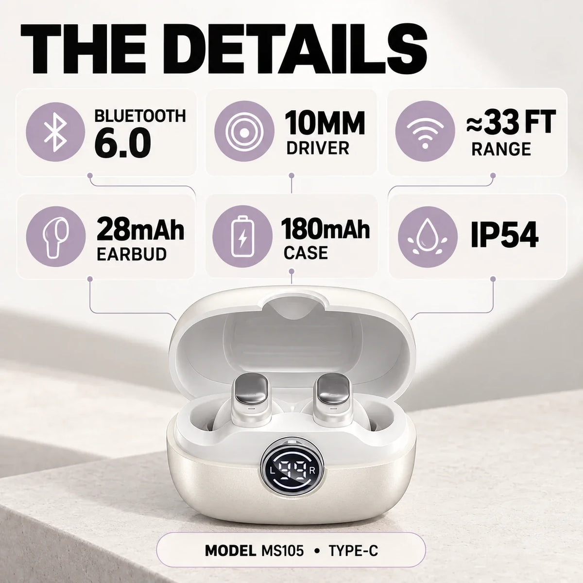 🎧 Small Buds, Big Everyday Sound | MS105 Wireless Earbuds with Clear Calls & Bluetooth 6.0