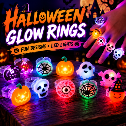 🎃 50PCS Light-Up Halloween Rings for Kids