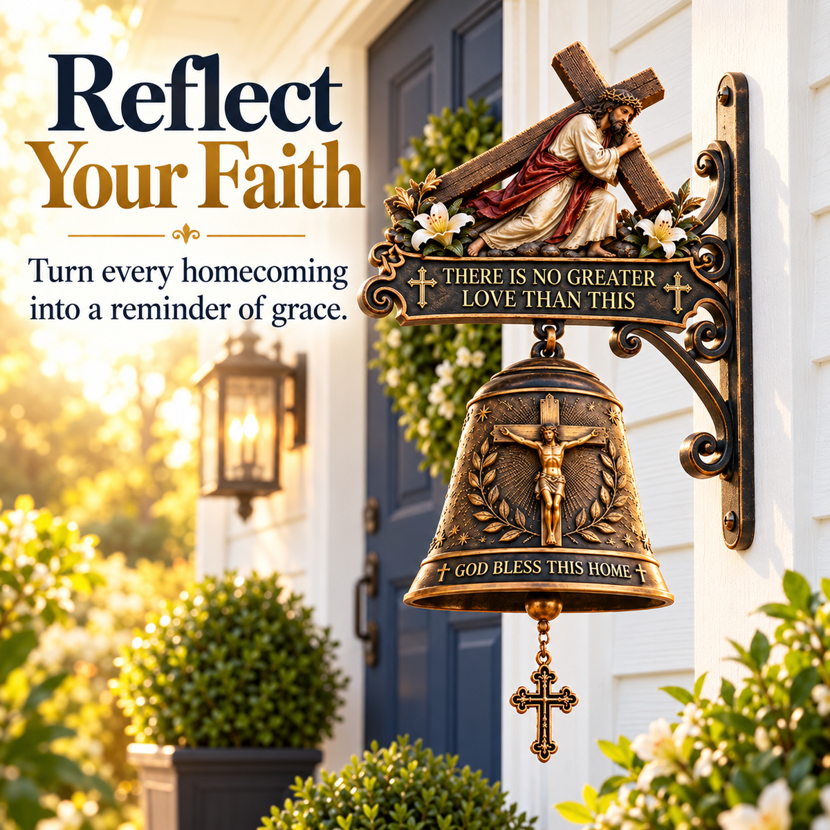 ✝️ Jesus Cross Christian Hanging Bell | “God Bless This Home” Rustic Faith-Inspired Door & Porch Decor