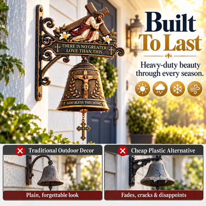 ✝️ Jesus Cross Christian Hanging Bell | “God Bless This Home” Rustic Faith-Inspired Door & Porch Decor