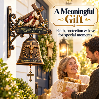 ✝️ Jesus Cross Christian Hanging Bell | “God Bless This Home” Rustic Faith-Inspired Door & Porch Decor