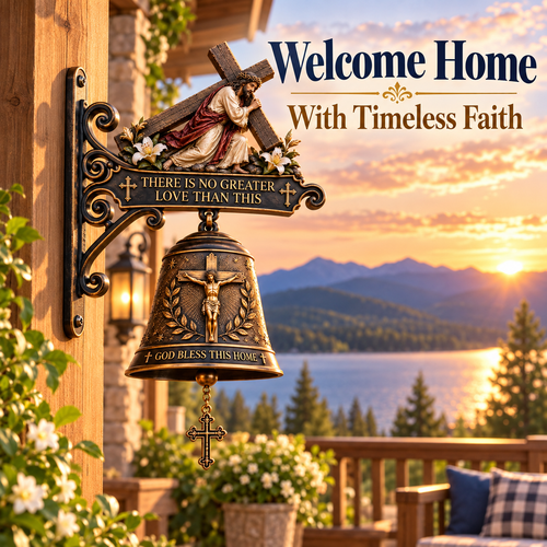 ✝️ Jesus Cross Christian Hanging Bell | “God Bless This Home” Rustic Faith-Inspired Door & Porch Decor