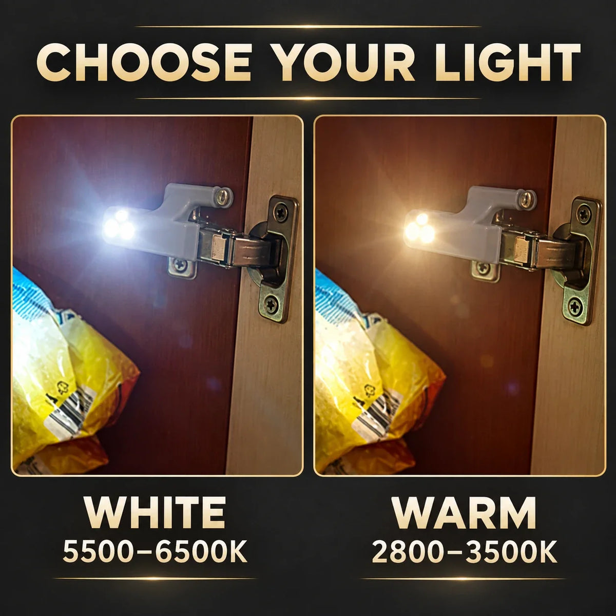 ✨ Open & Glow | Automatic 3-LED Cabinet Hinge Light