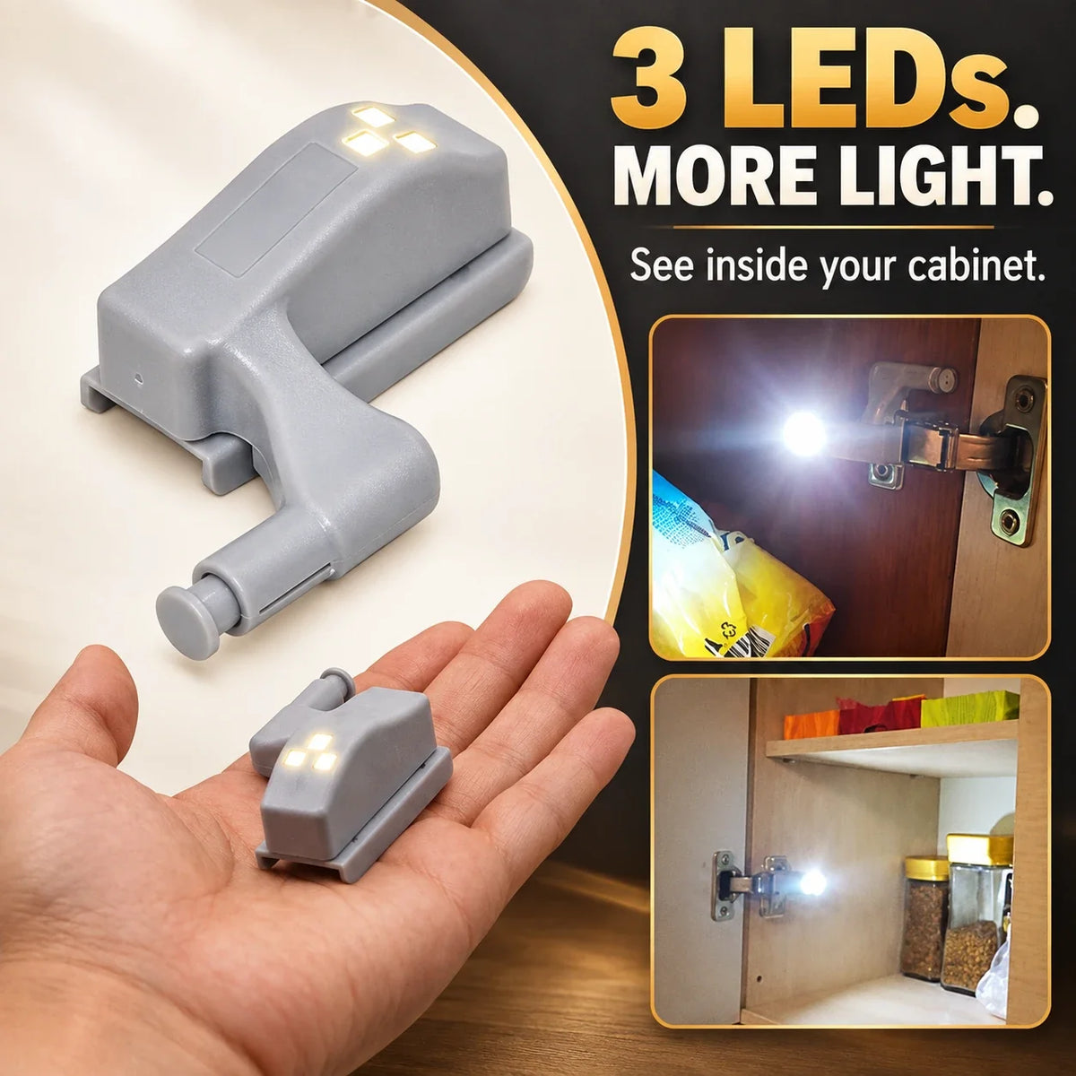 ✨ Open & Glow | Automatic 3-LED Cabinet Hinge Light