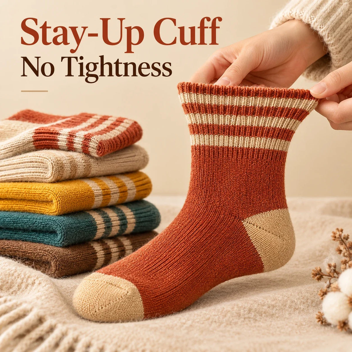 🧦 Cozy Terry Striped Winter Socks — Warm & Soft