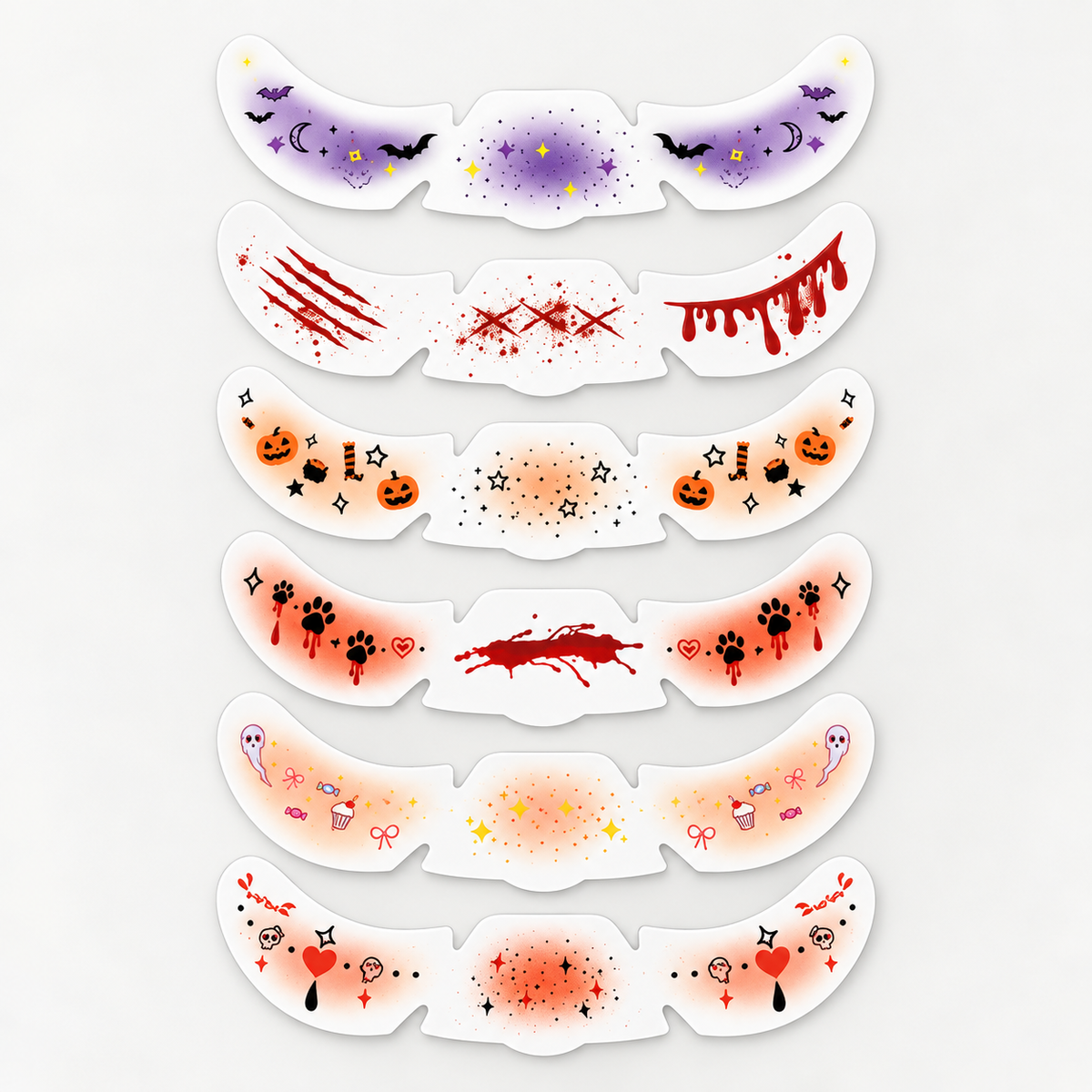 🕷️ 6-Pack Halloween Temporary Freckles & Bat Face Decals