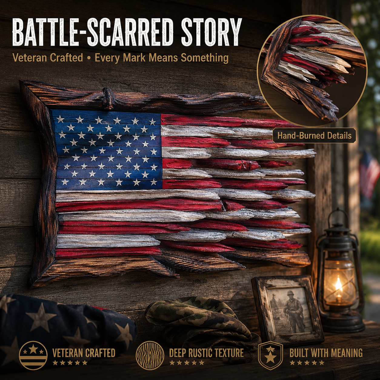 The Battle Worn" American Flag