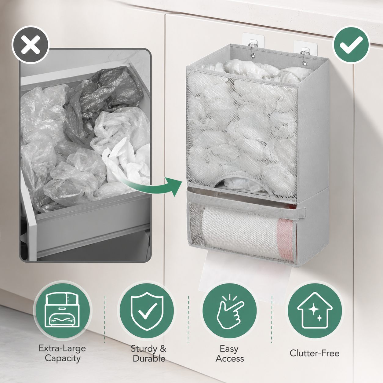 🛍️ 2-in-1 Extra-Large Plastic Bag Holder