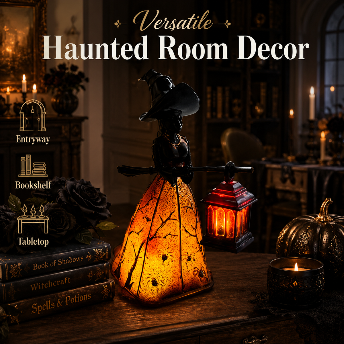 🔮 Gothic Halloween Witch Lantern Lamp