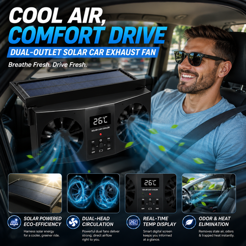 🚗 Dual-Outlet Solar Car Window Exhaust Fan