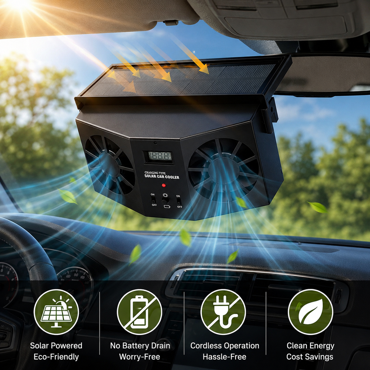 🚗 Dual-Outlet Solar Car Window Exhaust Fan