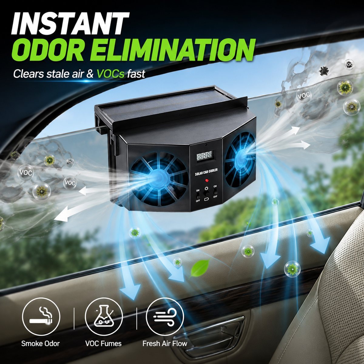 🚗 Dual-Outlet Solar Car Window Exhaust Fan