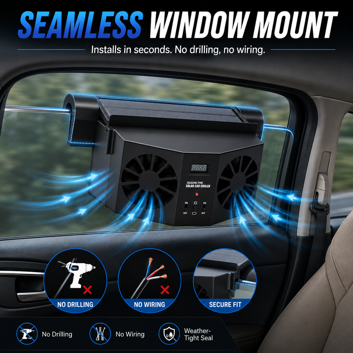 🚗 Dual-Outlet Solar Car Window Exhaust Fan