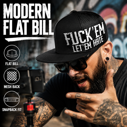 🧢 "LET 'EM HATE" Side Style Black Snapback Hat