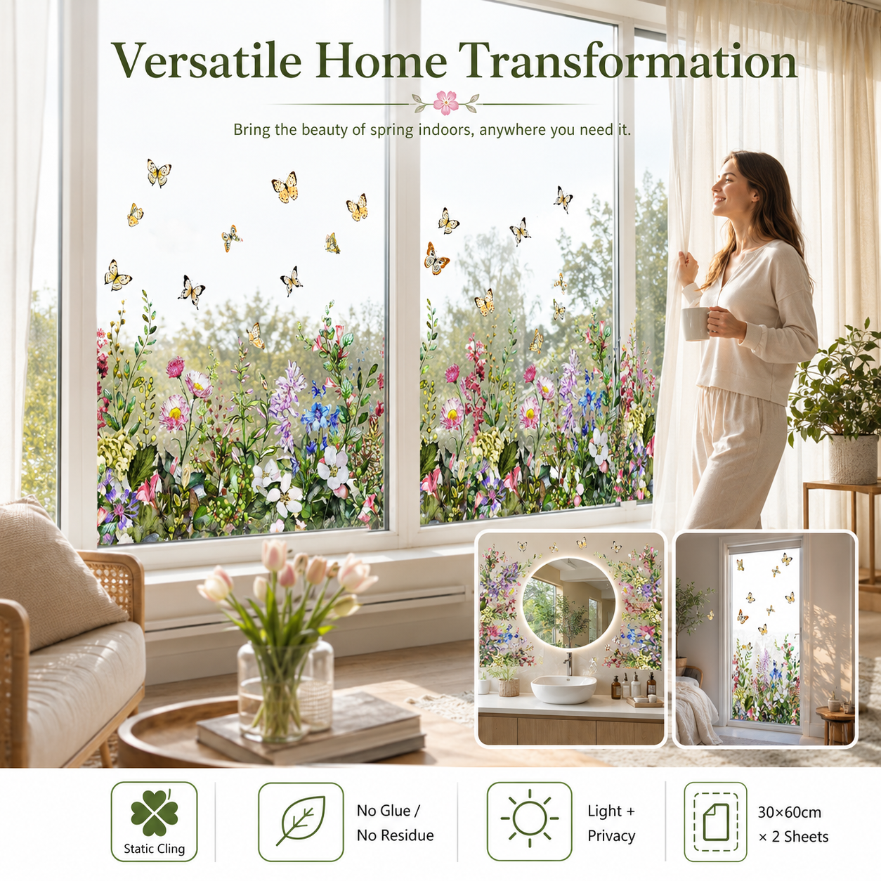 Spring Floral & Butterfly Window Stickers (2-Piece Set)