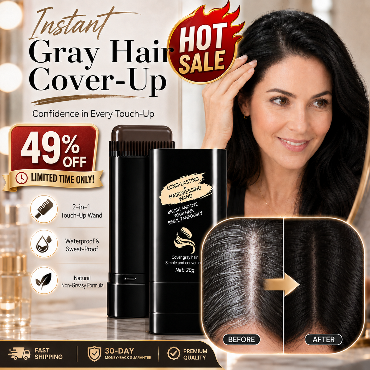 Instant Gray Hair Cover-Up Stick & Dye Comb