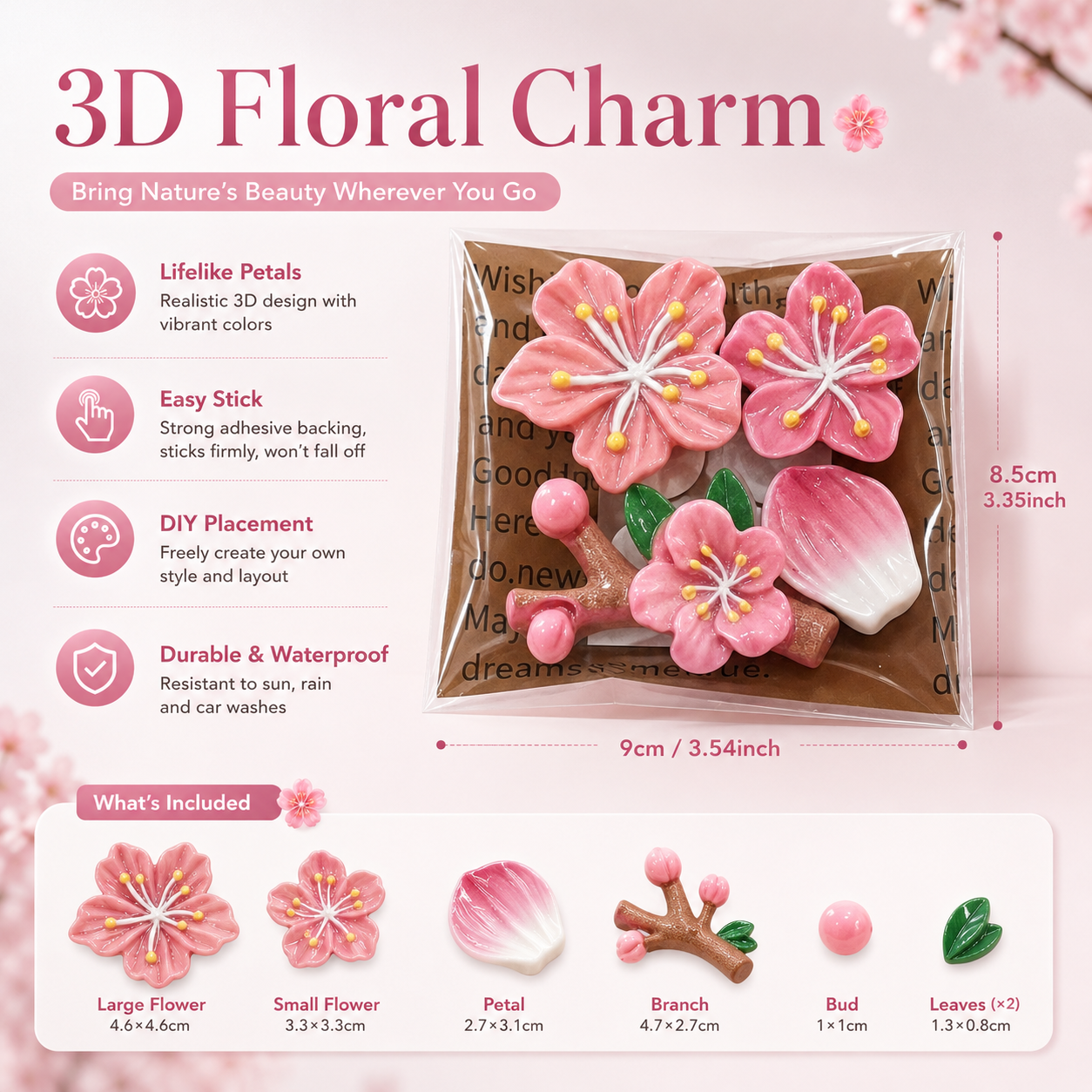 3D Blossom Branch Car Interior Ornament Set