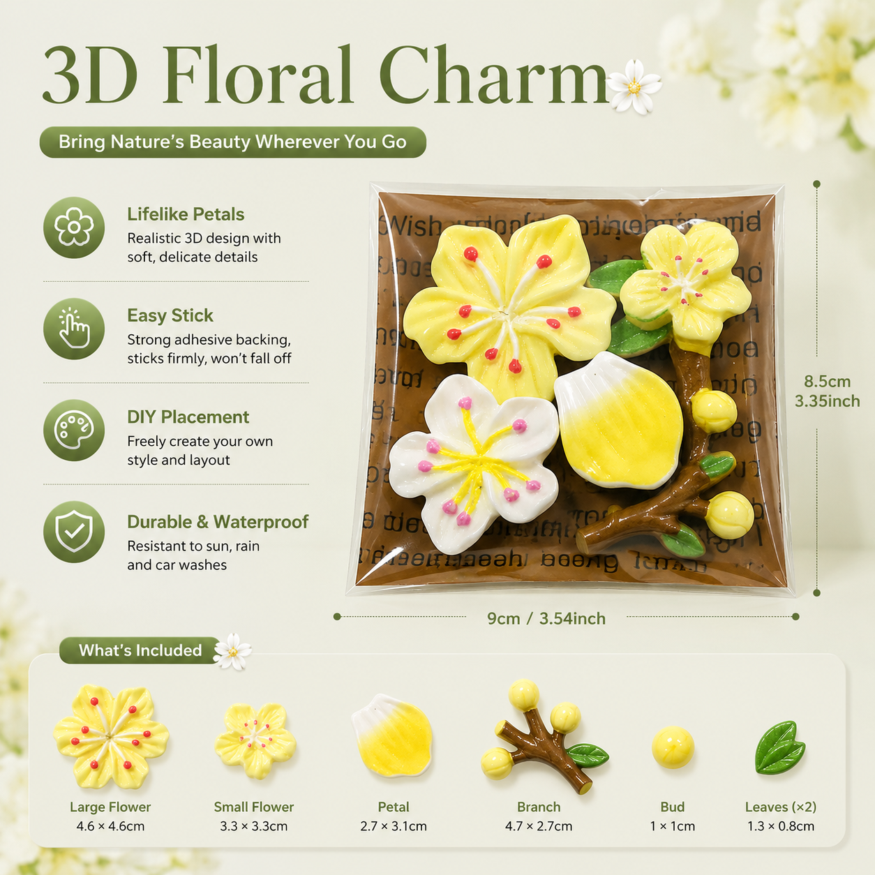 3D Blossom Branch Car Interior Ornament Set