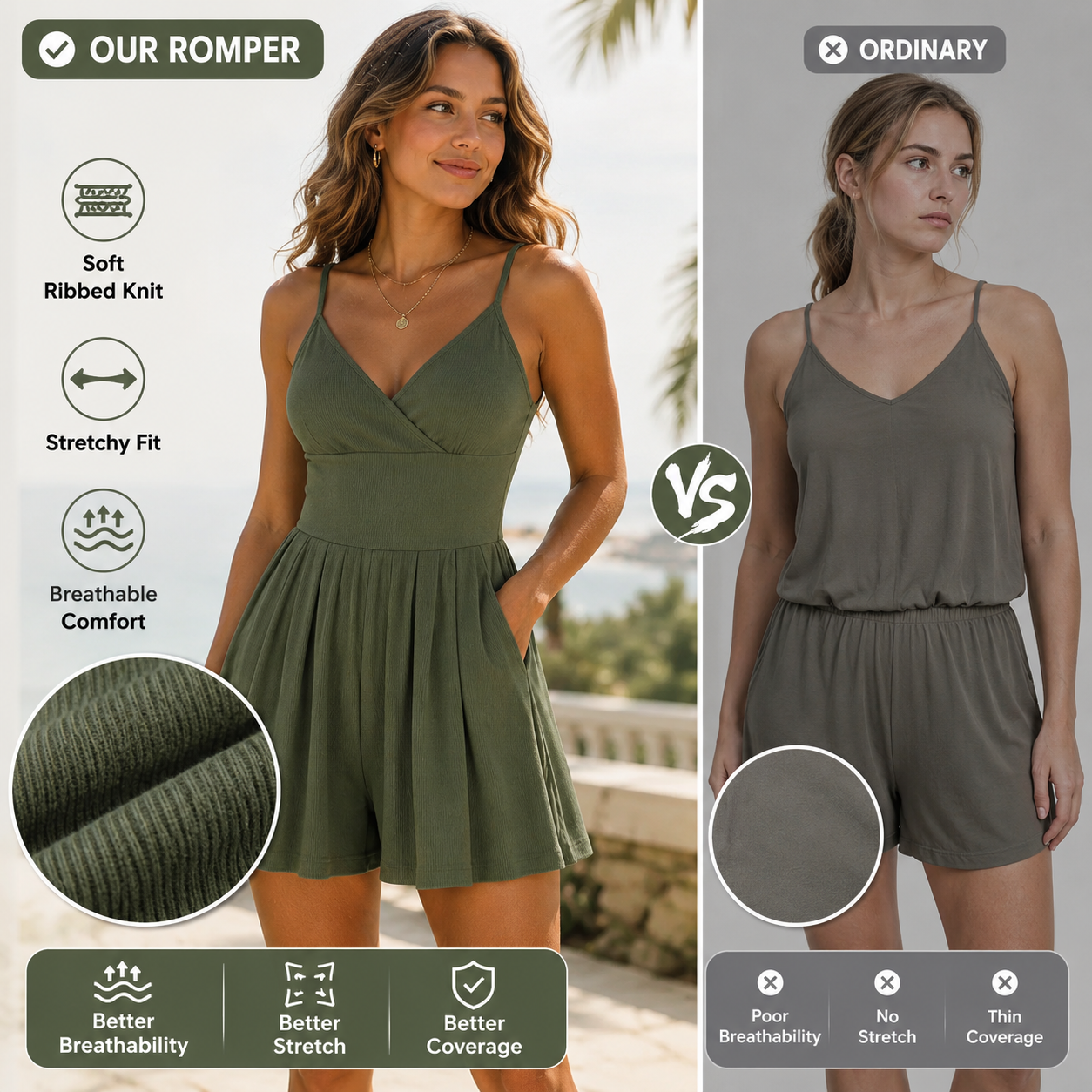 Women's Casual Knitted Fitted Cami Romper