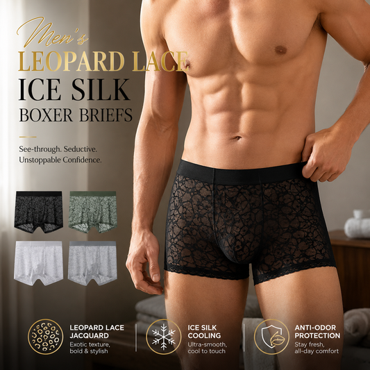 Men's Leopard Lace Ice Silk Boxer Briefs (4-Pack) ?✨