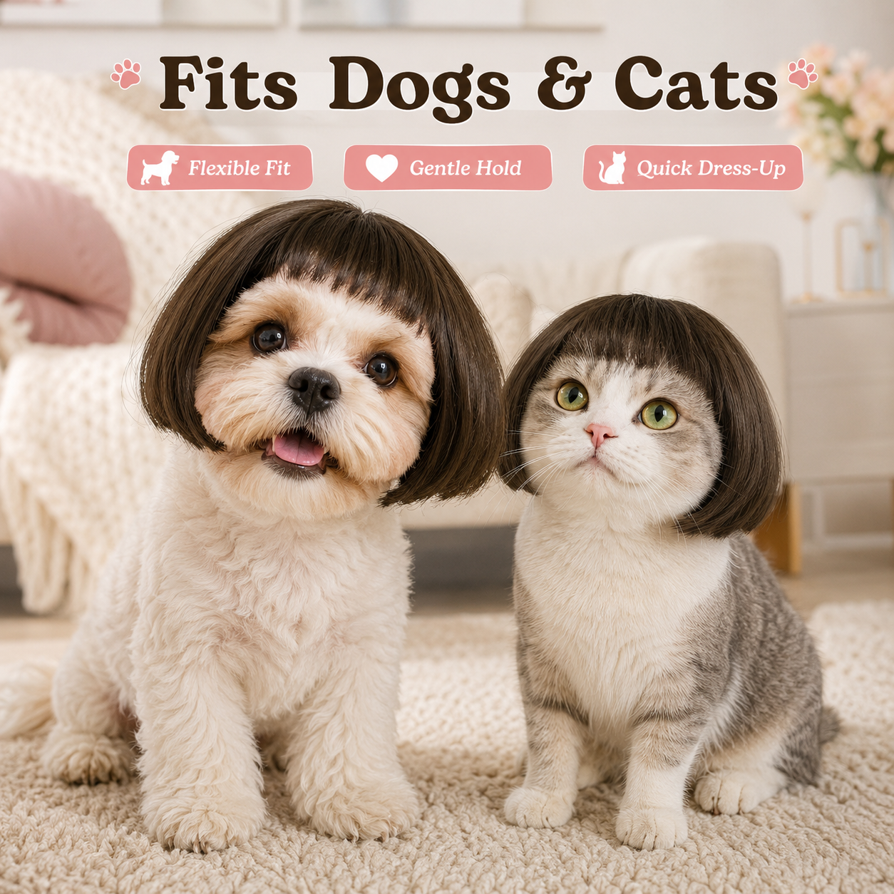 Cute Short Hair Pet Wig Headband