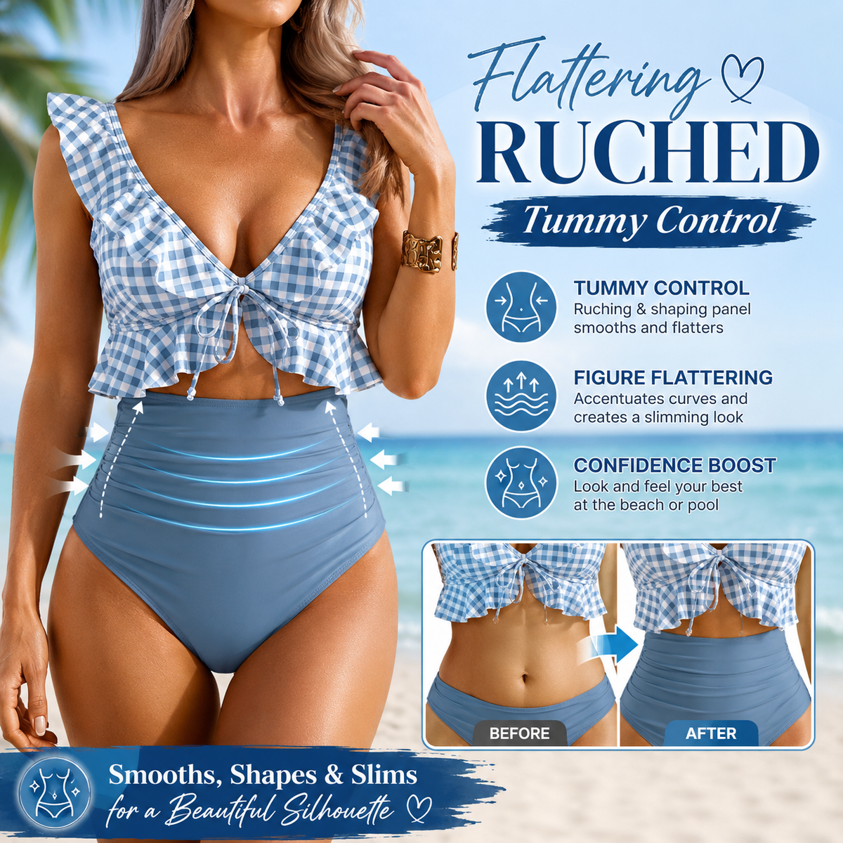Women's Ruched Tummy Control One-Piece Swimsuit 🌊👙