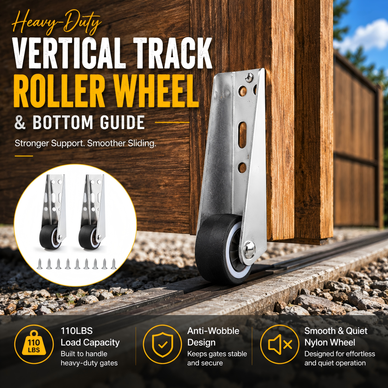 Heavy-Duty Vertical Track Roller Wheel & Bottom Guide 🚪⚙️