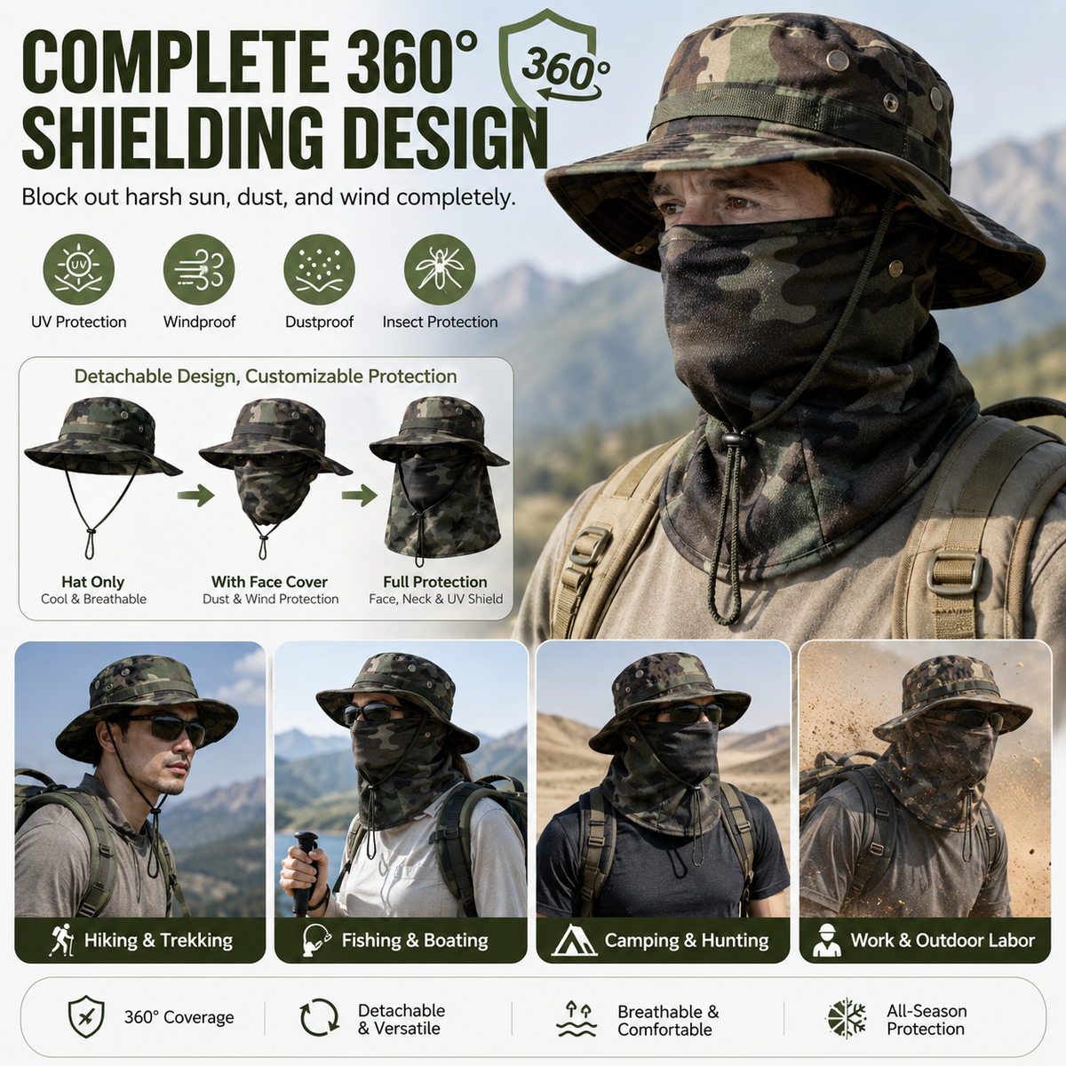 Camouflage Fisherman Hat with Detachable Face & Neck Mask 🤠🌿