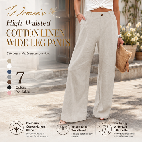 Women's High-Waisted Cotton Linen Wide-Leg Pants（Buy 2 Free Shipping）