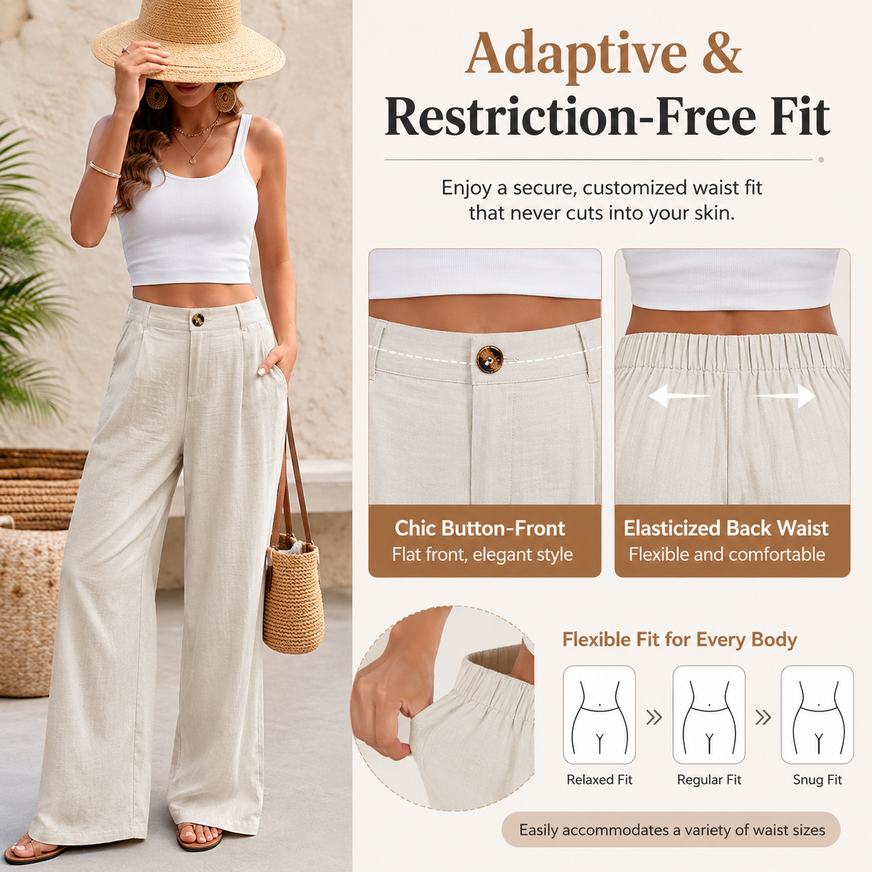 Women's High-Waisted Cotton Linen Wide-Leg Pants（Buy 2 Free Shipping）