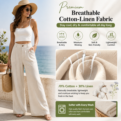 Women's High-Waisted Cotton Linen Wide-Leg Pants（Buy 2 Free Shipping）