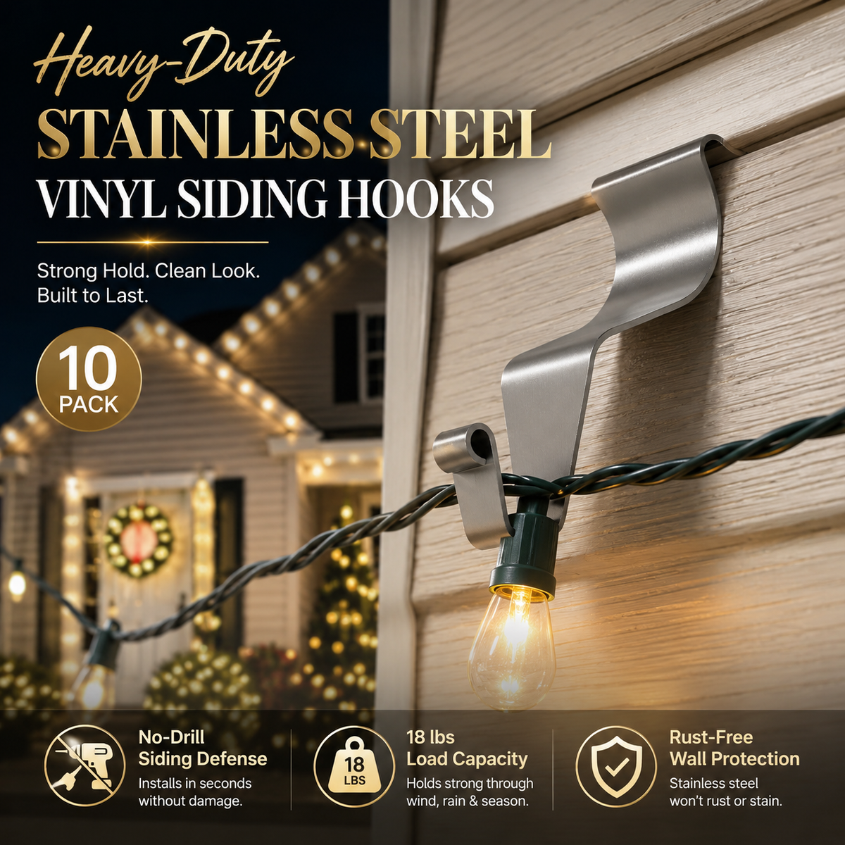 Heavy-Duty Stainless Steel Vinyl Siding Hooks (10-Pack) 🏡⚓