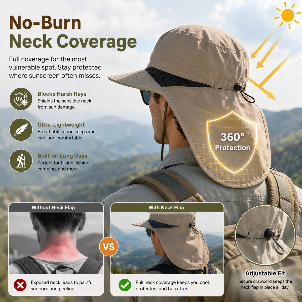 Unisex Outdoor Sun Protection Fisherman Hat with Neck Flap 🌞🧢