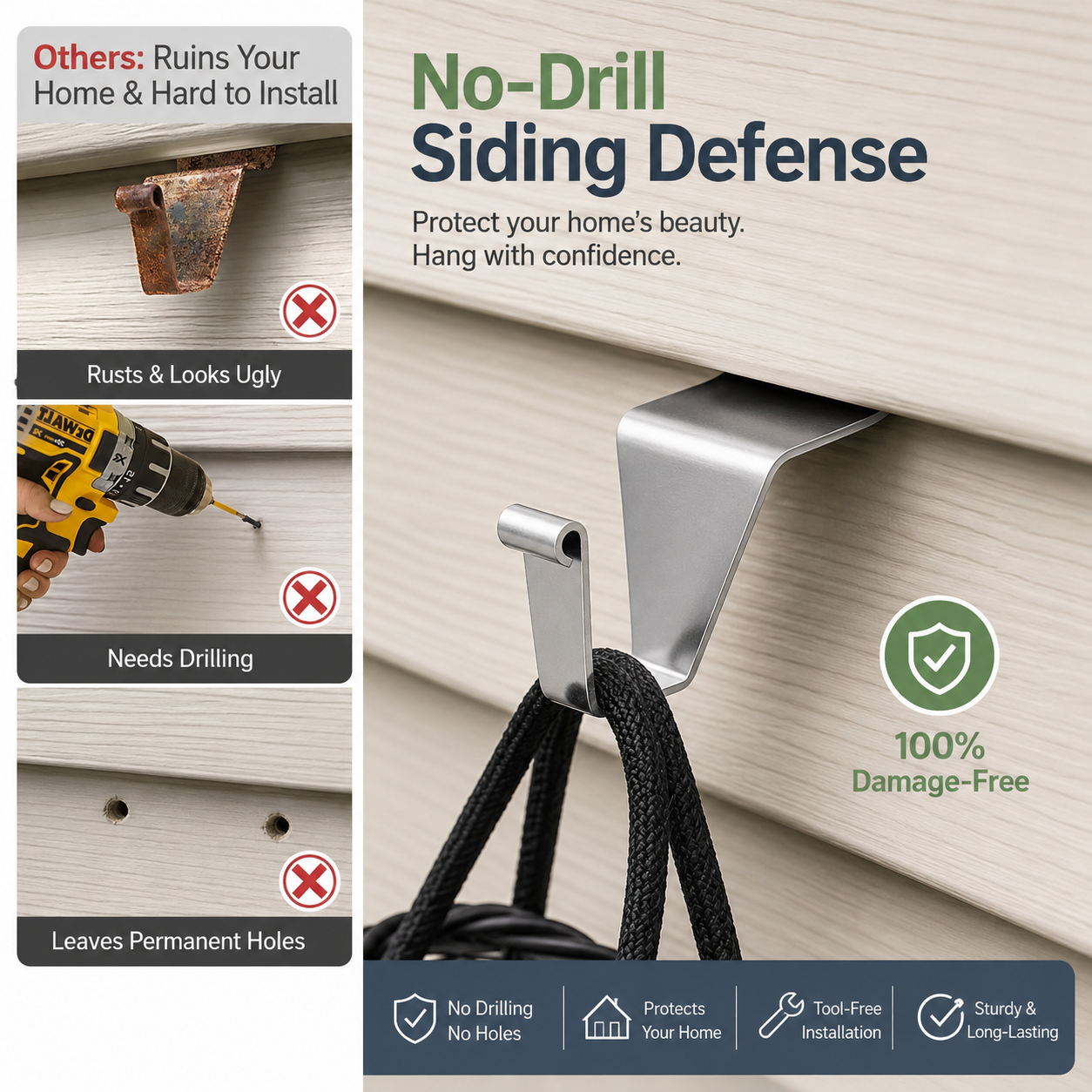 Heavy-Duty Stainless Steel Vinyl Siding Hooks (10-Pack) 🏡⚓