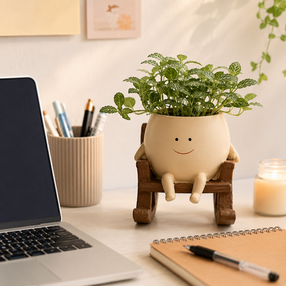 Handmade Smiling Face Planter 🪵🌱