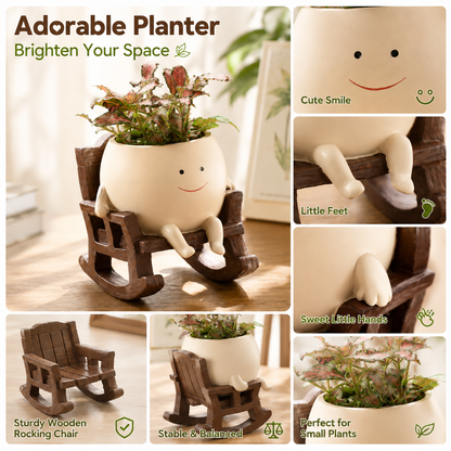 Handmade Smiling Face Planter 🪵🌱