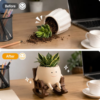Handmade Smiling Face Planter 🪵🌱