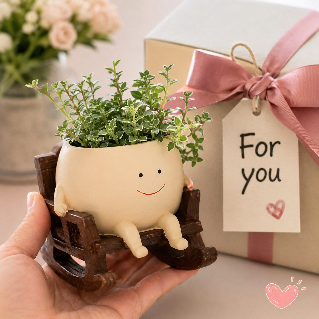 Handmade Smiling Face Planter 🪵🌱
